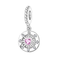Detail of silver sunburst charm with pink heart gemstone for DIY bracelets - Hollow Compass Octagram Tassel Charm (OTC1170)