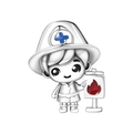 Detail of silver cartoon firefighter charm with red and blue enamel for bracelets - Firefighter Guardian Charm (OTC1331)