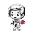 Detailed view of silver cartoon doctor charm holding a pink heart jewel for bracelets - Heart Doctor Guardian Charm (OTC1332)