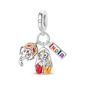S925 silver India charm with Ganesha, praying woman, and colorful enamel details - India Style Pendant (PAC2002)