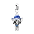 Macro detail of silver cowboy charm with blue enamel hat for DIY charm bracelets - Western Cowboy Pendant (OTC1375)