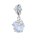 Abalorio de copo de nieve plateado con gema azul y cristal facetado brillante - Estilo Gato de Cristal (PAC2045)