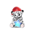 Abalorio de oso polar navideño con gorro rojo esmaltado y estrella azul para pulsera - Estilo Oso de Deseos (PAC2016)
