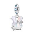 Charm de conejo plateado con acabado irisado y anillo engastado con cristales - Estilo Conejo de Cristal (PAC2044)
