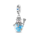 Abalorio charm de muñeco de nieve de invierno plateado con cristal azul para pulsera - Estilo Colgante de Muñeco de Nieve (PAC2040)
