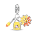Detailed charm with colorful enamel paintbrush, yellow backpack and sunflower pendant - Summer Art Oil Painting Charm