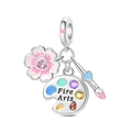Detailed charm with enamel flower, painter palette and brush for bracelets - Flower Painting Palette Charm