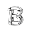 Silver-plated letter B bead charm with white zircon stones and black stars for DIY bracelets - Letter B