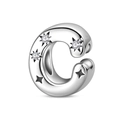 Silver-plated letter C charm with sparkling star motifs and cubic zirconia crystals - Letter C