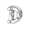 Silver letter D bead charm with sparkling zircons and star engravings for DIY bracelets - Letter D