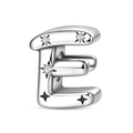 Letter E charm bead with star patterns and sparkling zircons in silver finish - Letter E