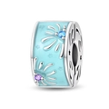 Silver bead charm with blue enamel fireworks pattern and colorful cubic zirconia stones - Firework Charm (PAC2122)