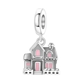 Charm maison en argent avec détails en émail rose et large anneau pour bracelets DIY - Pendentif Maison Chaleureuse (OTC1265)