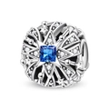 Star-shaped silver charm with square blue gemstone and sparkling white zircons - Firework Bead (PAC2124)