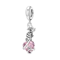 Detailed view of silver butterfly and rose charm with heart-shaped pink gemstone - Butterfly Rose Heart Zirconia Pendant (OTC0277-ST)