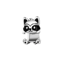 Macro detail of silver raccoon charm with black enamel accents for beaded bracelets - Raccoon Style (OTC1067)
