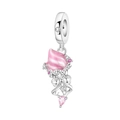 Detail of silver ice cream charm with pink enamel, bow, and sparkling zircon stones - Strawberry Ice Cream Pendant (OTC1446)