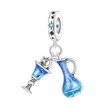 Detail view of silver S925 charms featuring star moon engraving and blue enamel drops - Blue Galaxy Cocktail Pendant (OTC1494)