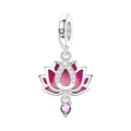 Detailed lotus pendant with pink enamel petals and teardrop crystal in silver finish - 2-Layer Lotus Style (OTC1537)