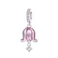 Macro detail of lily of the valley charm with pink enamel and sparkling crystals - Pink Lily Bell Style (OTC1557)
