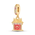 Dettaglio charm palazzo cinese con smalto rosso e pietre incastonate luccicanti - Serie di Capodanno - Porta del Dragone (PAC814)