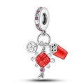 Dettaglio del ciondolo portafortuna in argento con nodo rosso, moneta e cristalli - Serie di Capodanno - Nodo Cinese (PAC815)