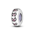 Macro detail of silver charm bead with pink heart stones and enamel outlines - Peach Heart Spacer Style (KTC141)