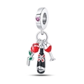 Detail of 925 silver charm set featuring red rose, love bottle and wine glass pendant - Rose Wine Bottle And Glass Style
