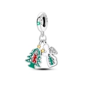 Charm de árbol de Navidad y ángel en plata con esmalte rojo-verde y cristal - Colgante de Ángel Árbol de Navidad (KTC492)