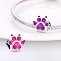 Silver plated cat paw beads in purple and pink enamel for DIY snake chain bracelets - Colorful Color Changing Cute Paw Bead (W-PAC483)