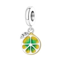 Silver lemon slice charm with yellow and green enamel finish for jewelry making - Lemon Slice Pendant (OTC1167)