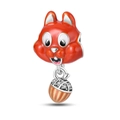Detailed view of orange enamel squirrel charm with acorn pendant and small zircons - Cute Squirrel Style (W-PAC703)