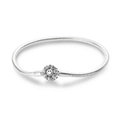 Silver snake chain bracelet featuring a sunflower smiley face clasp and polished finish - 17 / Sunflower