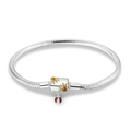 Silver snake chain bracelet with yellow sunflower clasp and red ladybug charm - 18 / Sunflower Ladybug Style