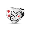 Silver heart charm with mother and baby bear design and Best mom engraving - Warm Bear Mother Child Style (KTC845)