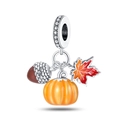 Detail of autumn charm with enamel acorn, orange pumpkin, and colorful maple leaf - Harvest Three-Piece Style (W-PAC707)