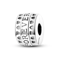 Silver Forever heart charm bead with engraved letters for DIY charm bracelets - Family Forever Style (KTC648)