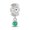 Macro detail of sunflower charm with yellow crystals and green gemstone pendant - Sunflower Safety Bead Style (W-PAC540)