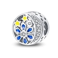 925 silver snowman charm with yellow star and blue flower enamel for DIY bracelets - Romantic Snowflake Bead (PAC759)