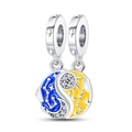 Silver sun and moon enamel charm with blue starfield and constellation for DIY bracelets - Star & Moon Combo Pendant (PAC760)