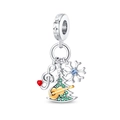 Weihnachts-Schneemann Musik-Charm mit grünem Zirkonbaum und blauer Schneeflocke - Feier Weihnachten Trio Anhänger (PAC763)