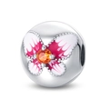 Makroaufnahme des Schmetterlings-Charms mit rosa Emaille und orangem Zirkonstein - Rosa Schmetterling Clip (W-PAC587)