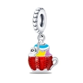 Silber-Schneemann-Tasse Charm mit roter Emaille-Strickoptik und süßem weißem Geist - Nachtischbecher (PAC765)