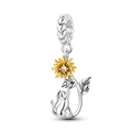 Pendentif tournesol en argent 925 avec chat grimpant et détails dorés pour bracelet - Pendentif Chat Tournesol
