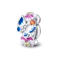 Detailansicht eines Silberanhängers mit bunten Schmetterlings- und Blumenmustern - Schmetterling Blume Sicherheitsperle (W-PAC590)