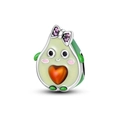 Colgante de aguacate plateado S925 con esmalte verde y detalle de lazo púrpura - Charm Niña Aguacate