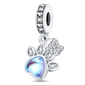 Silver cat paw charm with blue opal stone and micro-set zircon fish dangle - Cat Paw Fish Style (6127635311953)