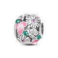 Abalorio de margarita en esmalte rosa con cristales de colores y acabado plata - Cuenta Floral Hueca