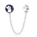 Detail of silver globe and airplane safety chain with blue enamel and fine crystals - Pac123 - Earth Aircraft Safety Chain