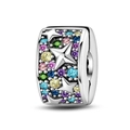 Detalle del dije de plata con circonitas de colores y estrellas tridimensionales - Clip de Seguridad Estrella Piedra Colorida (PAC621)